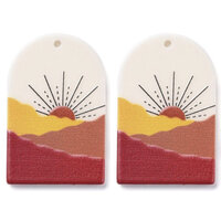 2 x 39.5mm Raised Sunset Print Pendant with Texture  One Pair