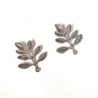 32mm Leafy Branch Silver Charms