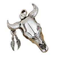 Large Bison Cow Bull  Horn Skull Ox Head Charms with Feathers