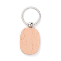 Large 80mm Squ Oval Wood Keychain with Platinum Plated Steel Split Key 32mm Ring