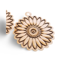 2 x Exquisitely Etched Sunflower  - Wooden Earring Pendants - Cherry - 37mm