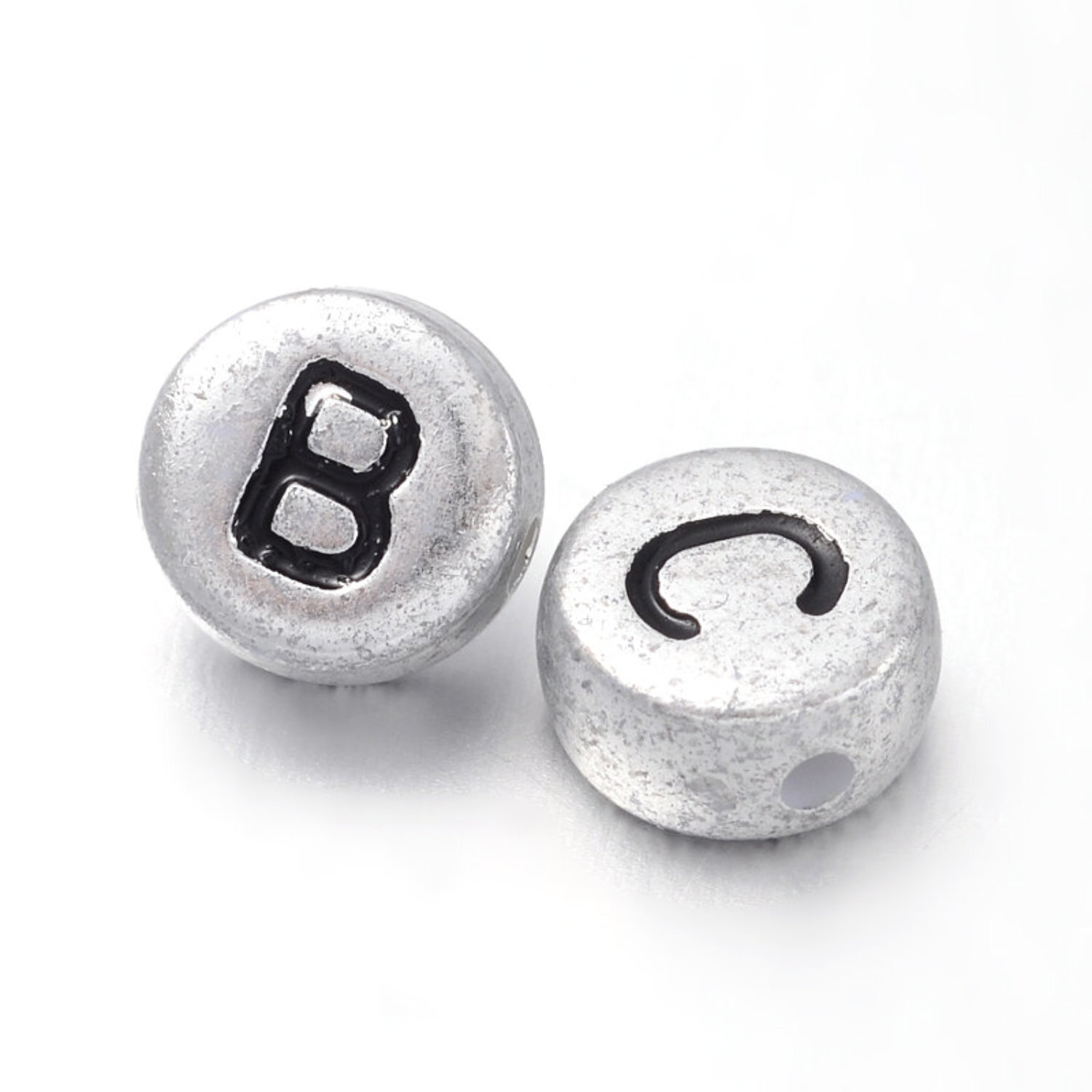 400 x Letter Mixed Beads Silver Colour Plated Acrylic Horizontal