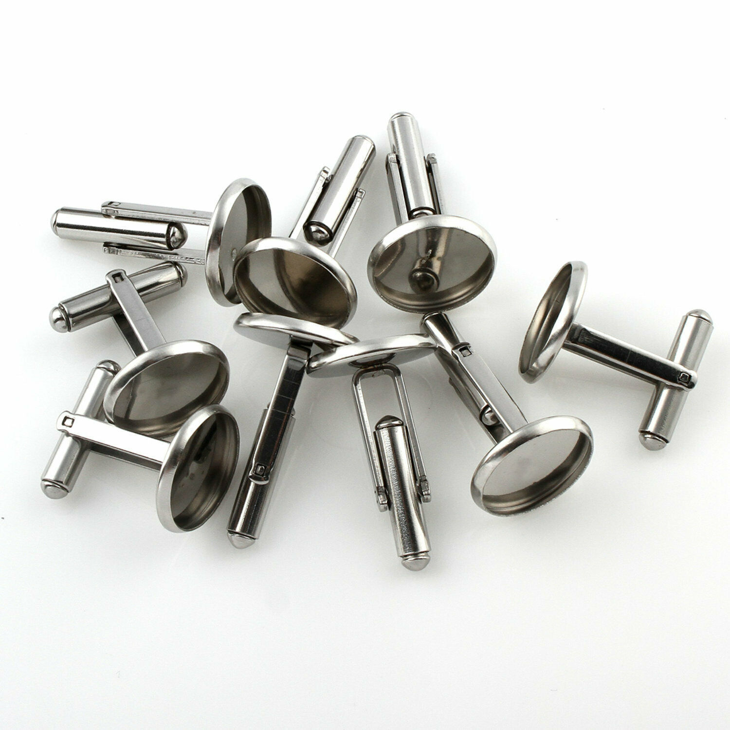 Stainless Steel Cuff Links with Bezel Settings - 10mm, 12mm or 14mm  - Non Tarni - Picture 5 of 12