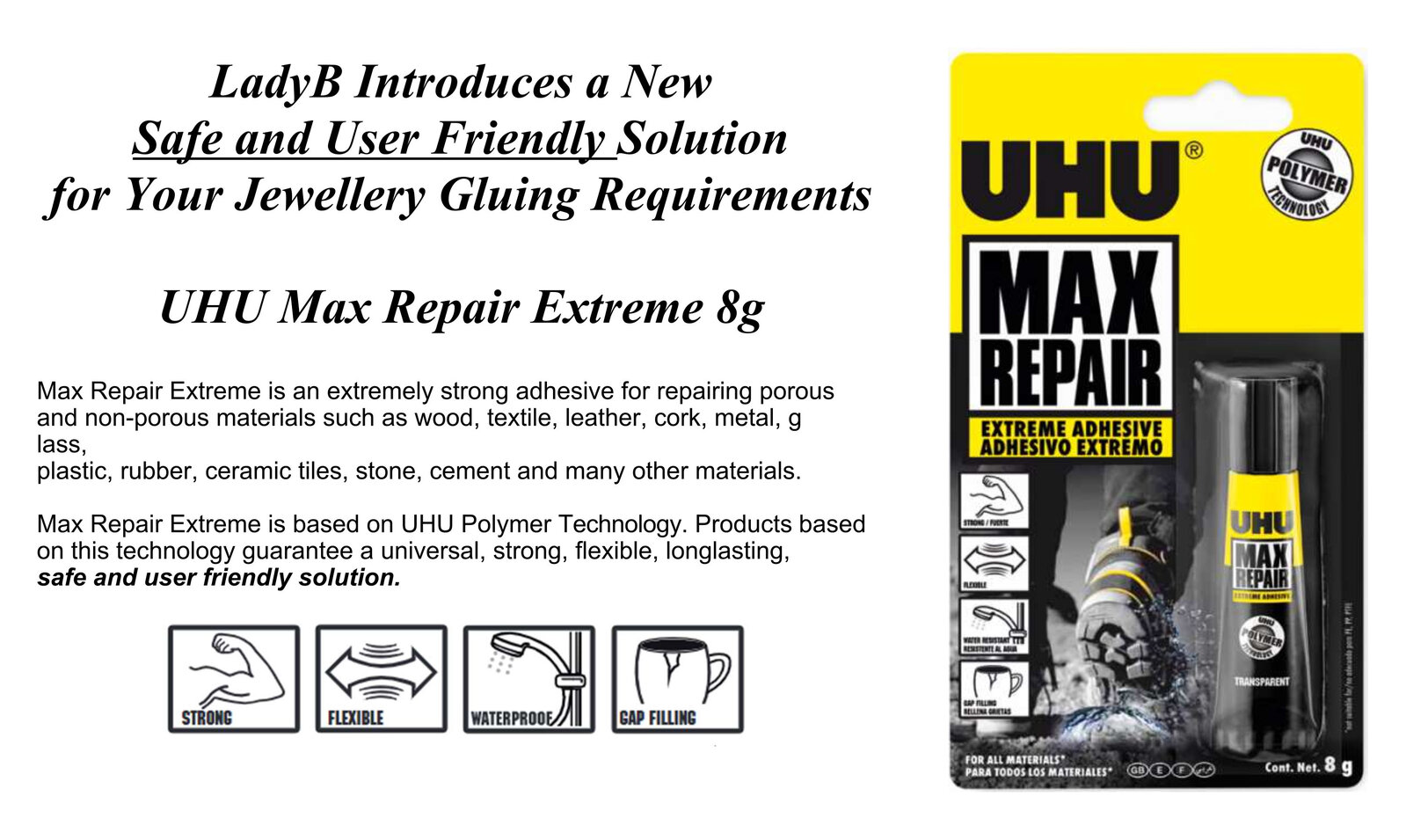 1 x UHU Max Repair EXTREME Adhesive Safe Glue 8g Tube Non Toxic