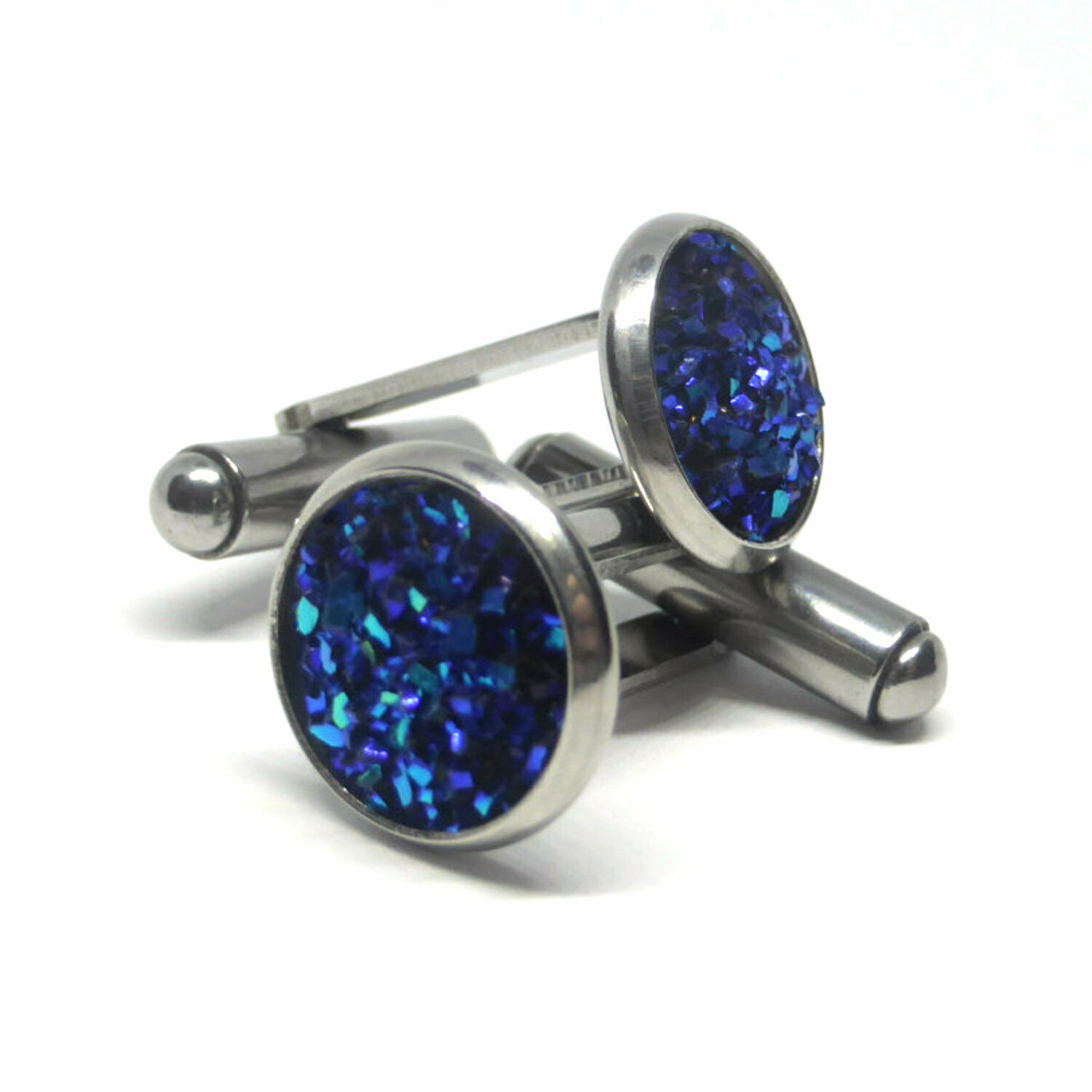Stainless Steel Cuff Links with Bezel Settings - 10mm, 12mm or 14mm  - Non Tarni - Picture 12 of 12
