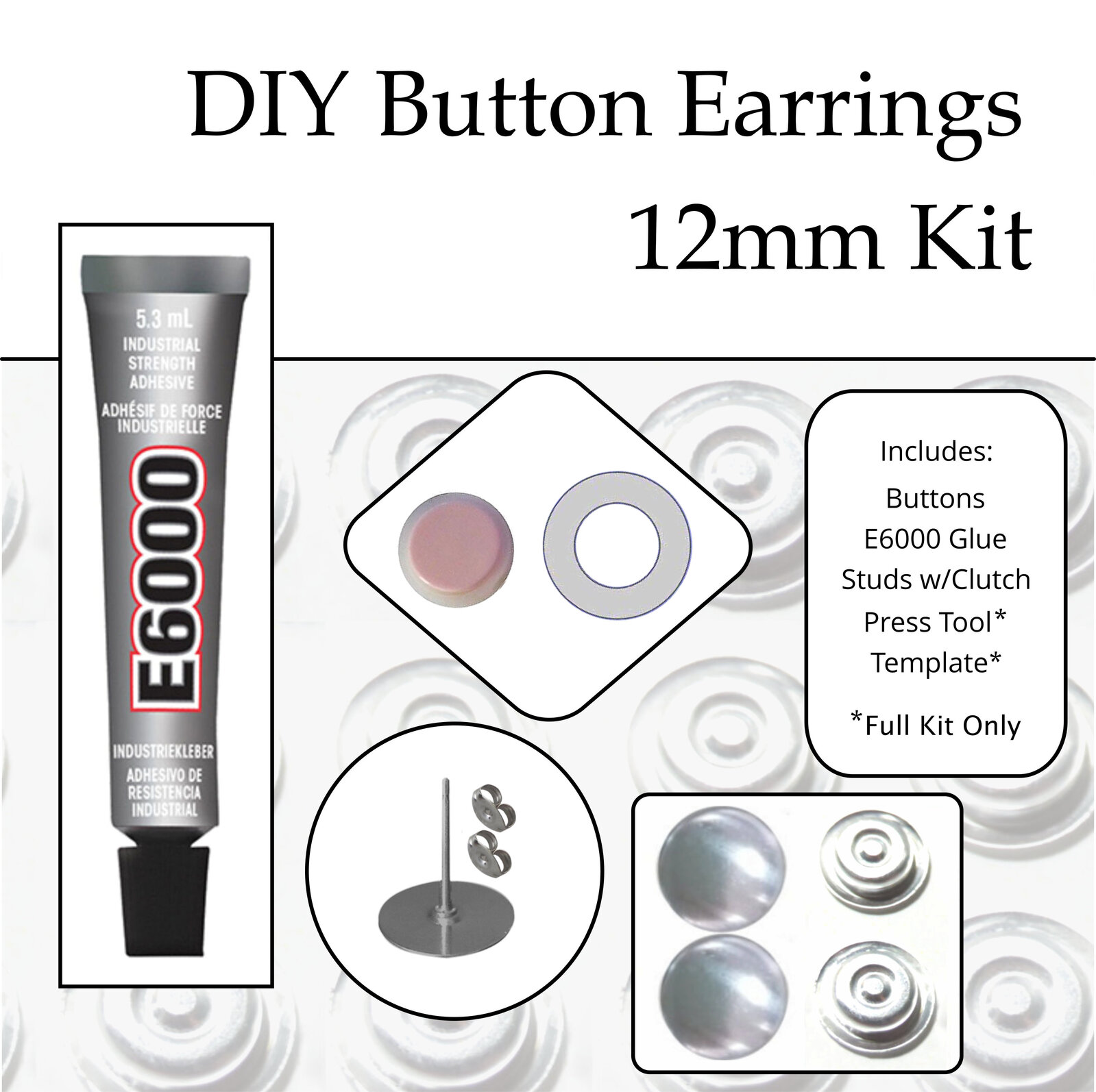 12mm Earring Kit Fabric Self Cover Button DIY KIT Stud Stainless Steel ( with va - Picture 5 of 5