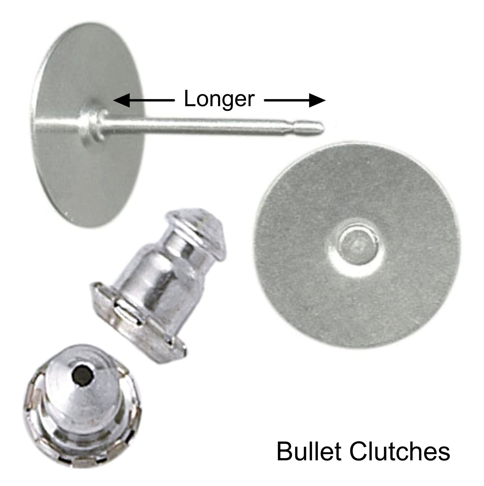 10mm Pad LONGER 11.1 mm Stud USA Surgical Stainless Steel - Clutch Options - LON - Picture 4 of 35