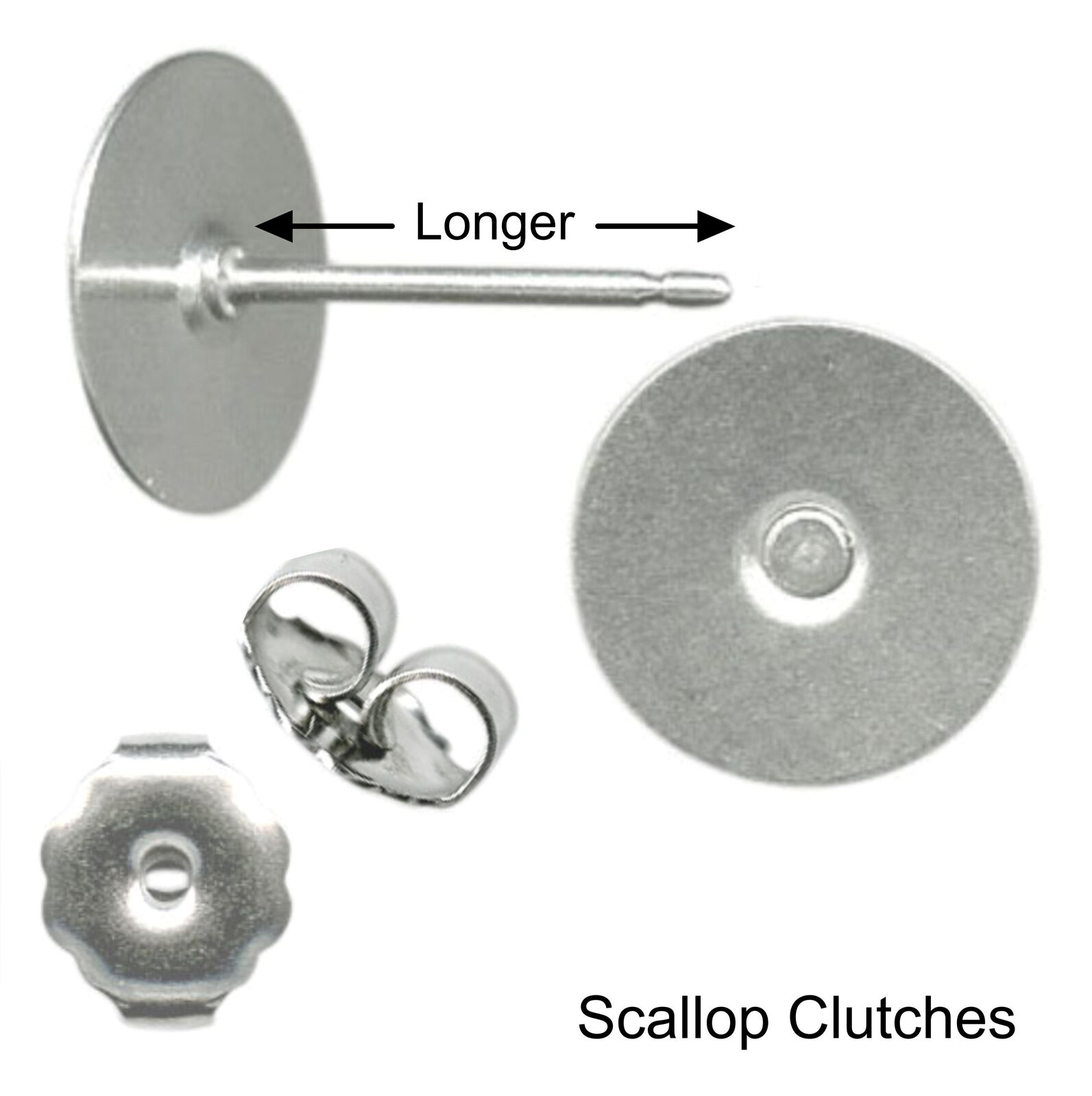 10mm Pad LONGER 11.1 mm Stud USA Surgical Stainless Steel - Clutch Options - LON - Picture 28 of 35