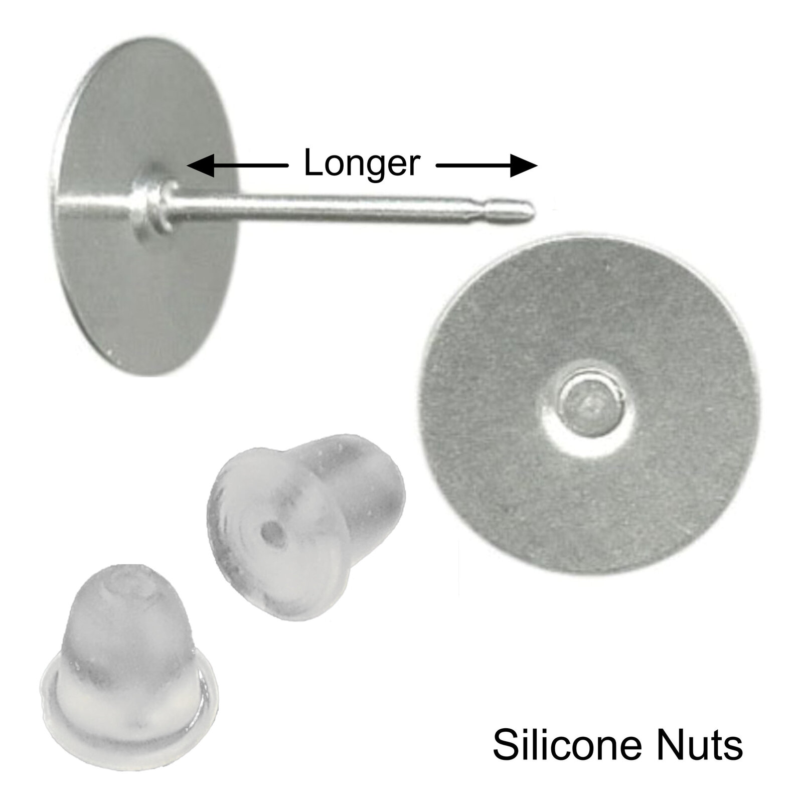 10mm Pad LONGER 11.1 mm Stud USA Surgical Stainless Steel - Clutch Options - LON - Picture 26 of 35