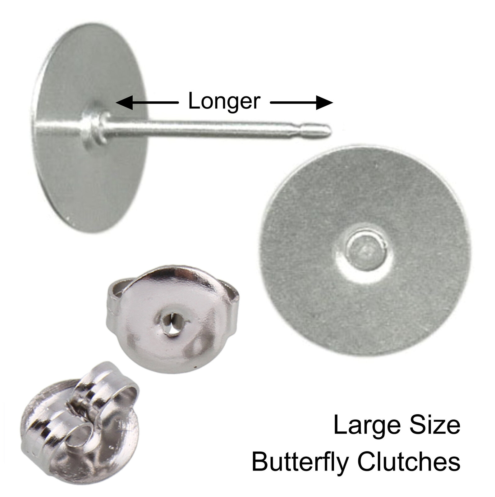10mm Pad LONGER 11.1 mm Stud USA Surgical Stainless Steel - Clutch Options - LON - Picture 12 of 35
