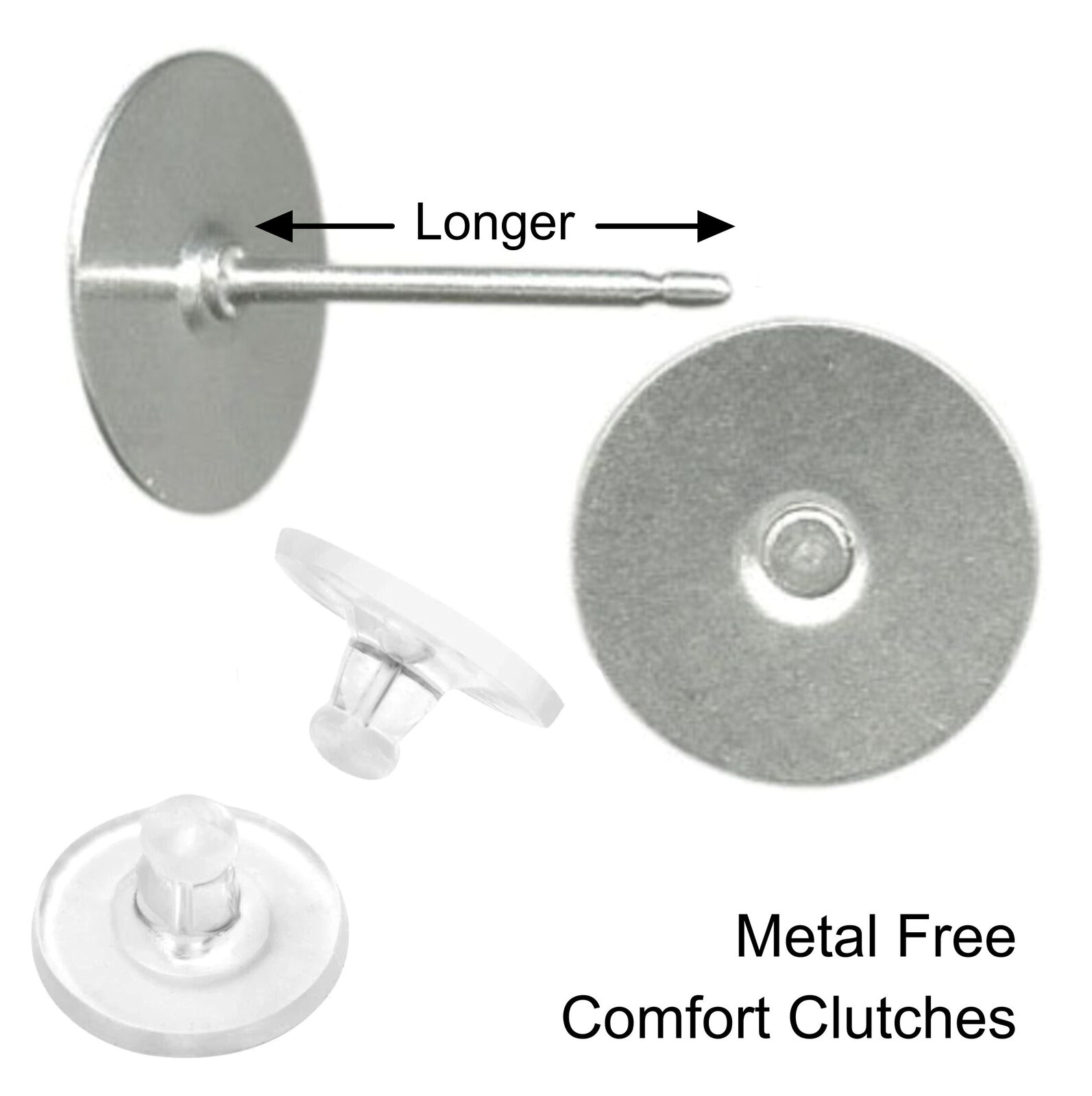 10mm Pad LONGER 11.1 mm Stud USA Surgical Stainless Steel - Clutch Options - LON - Picture 22 of 35