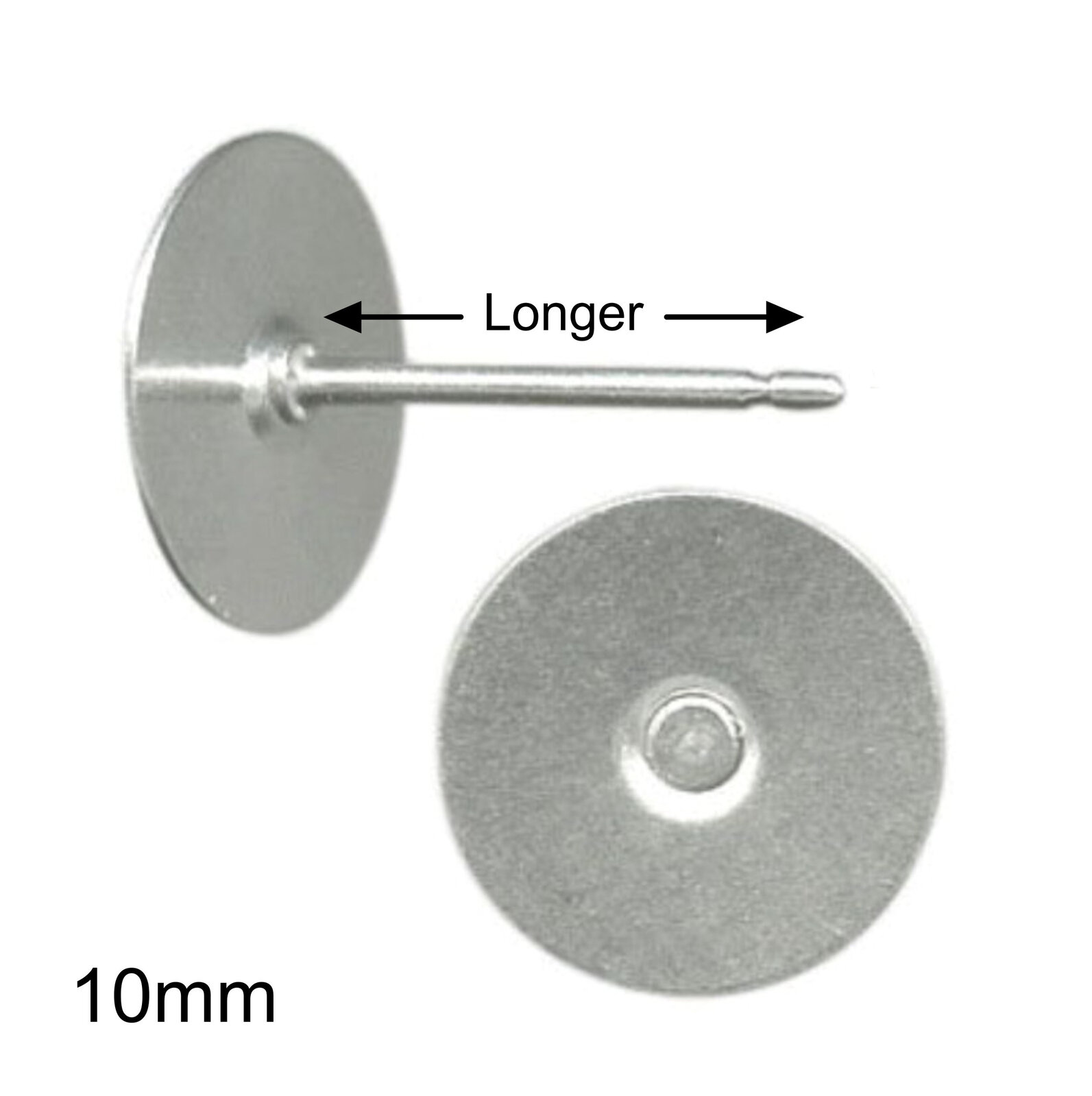 10mm Pad LONGER 11.1 mm Stud USA Surgical Stainless Steel - Clutch Options - LON - Picture 34 of 35