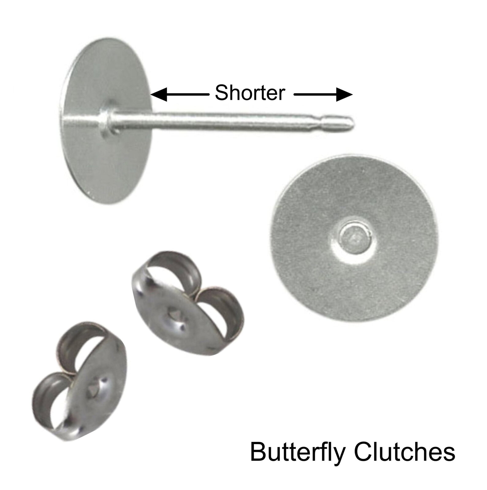 TITANIUM Child Length Earring Studs - SHORT Post 8mm - 5mm Stainless Steel Pad - - Picture 7 of 27