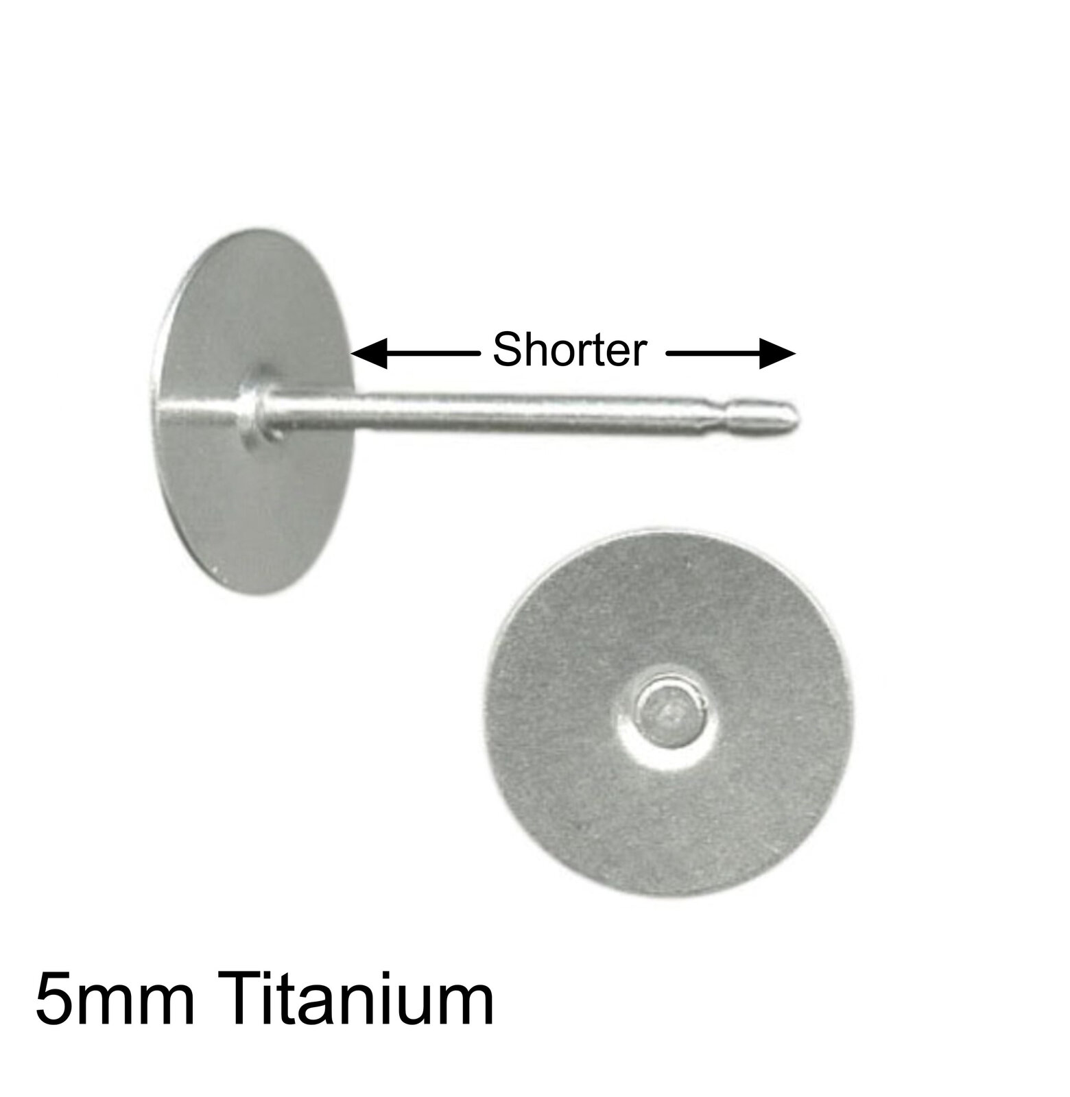 TITANIUM Child Length Earring Studs - SHORT Post 8mm - 5mm Stainless Steel Pad - - Picture 24 of 27