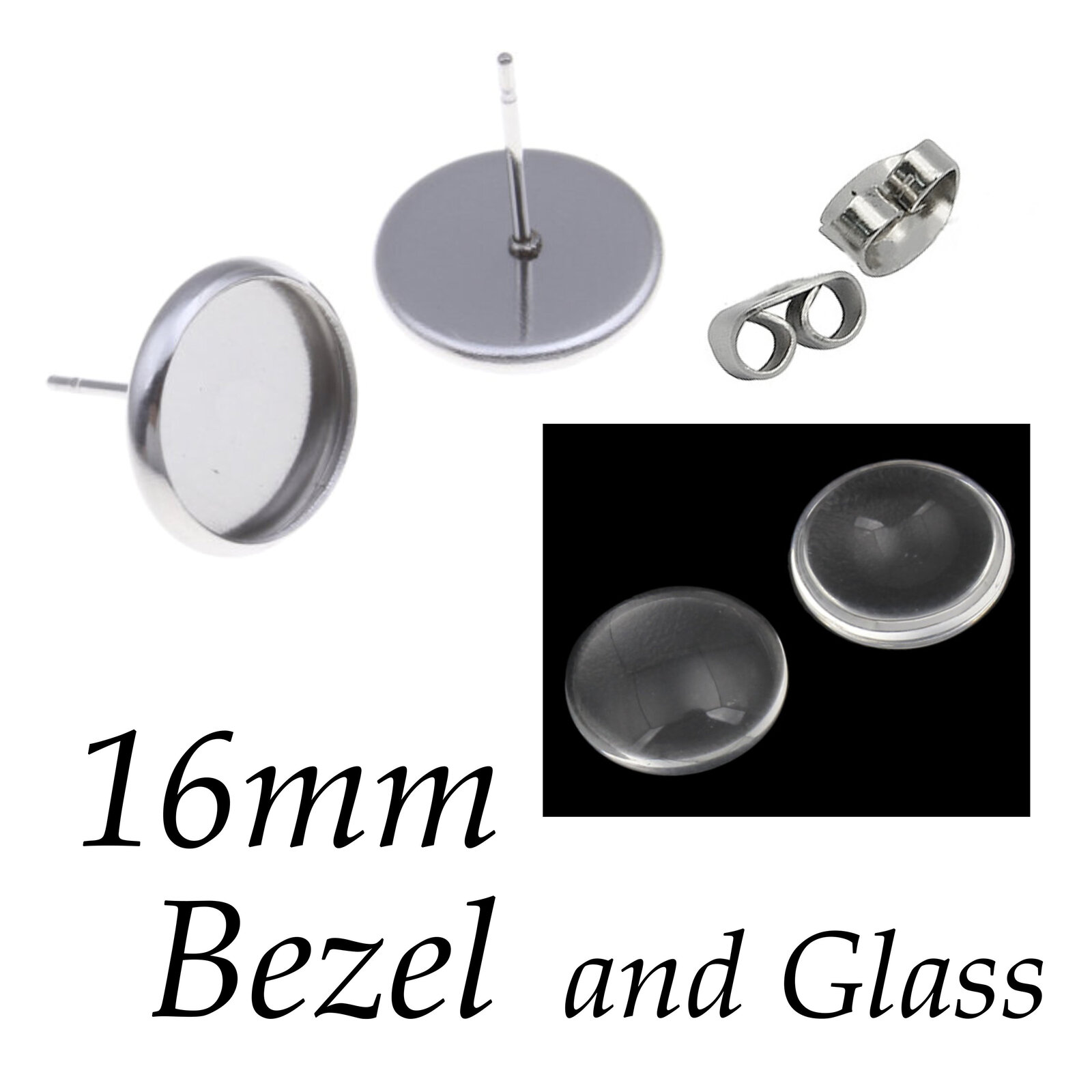 16mm STST Bezel Studs & Glass w/ Clutch Options - Bild 7 von 12