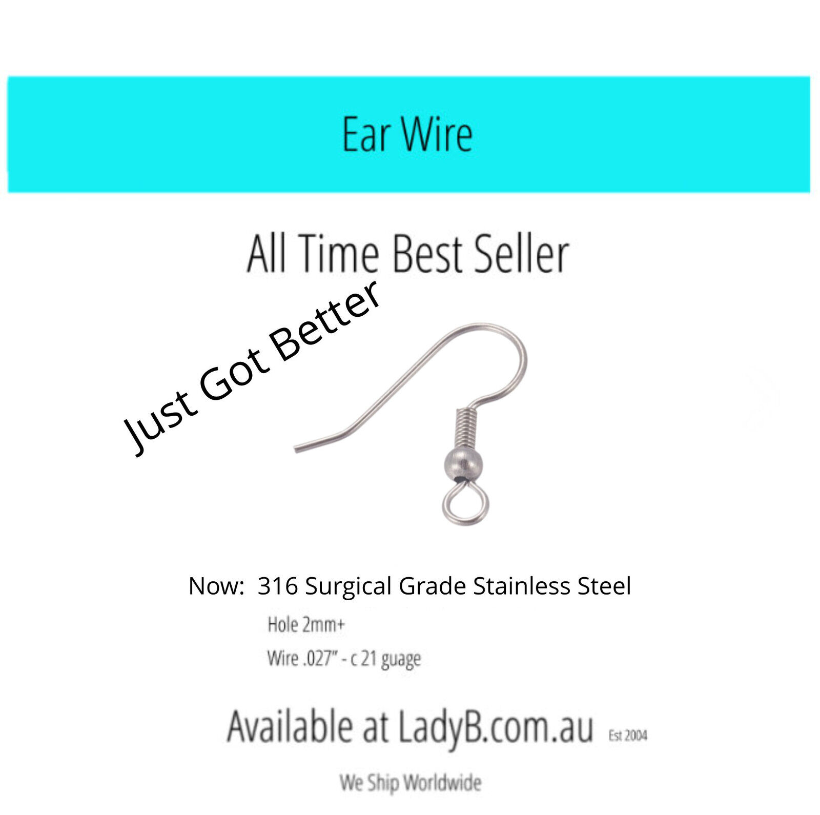 Ear Wire French Hook  100 x French Wire - Ball & Coil - STST