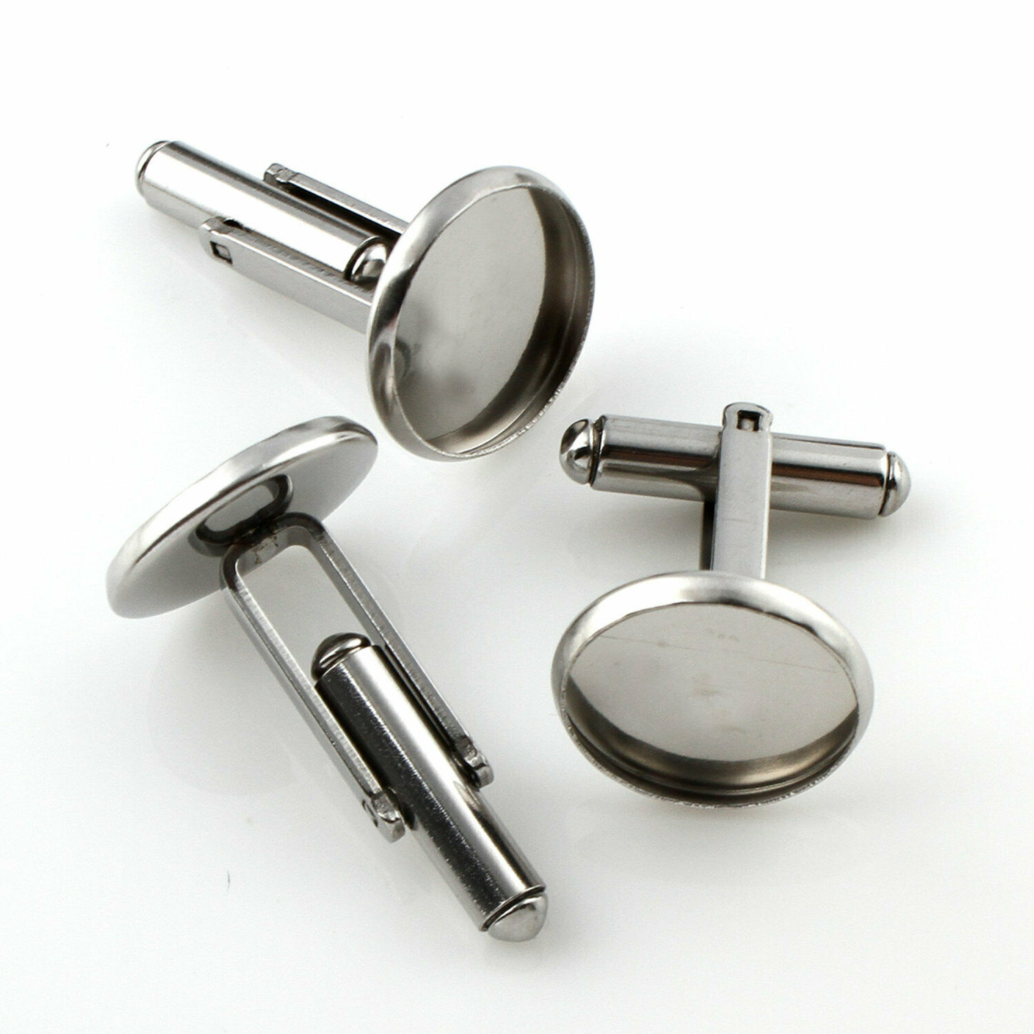 Stainless Steel Cuff Links with Bezel Settings - 10mm, 12mm or 14mm  - Non Tarni - Picture 10 of 12