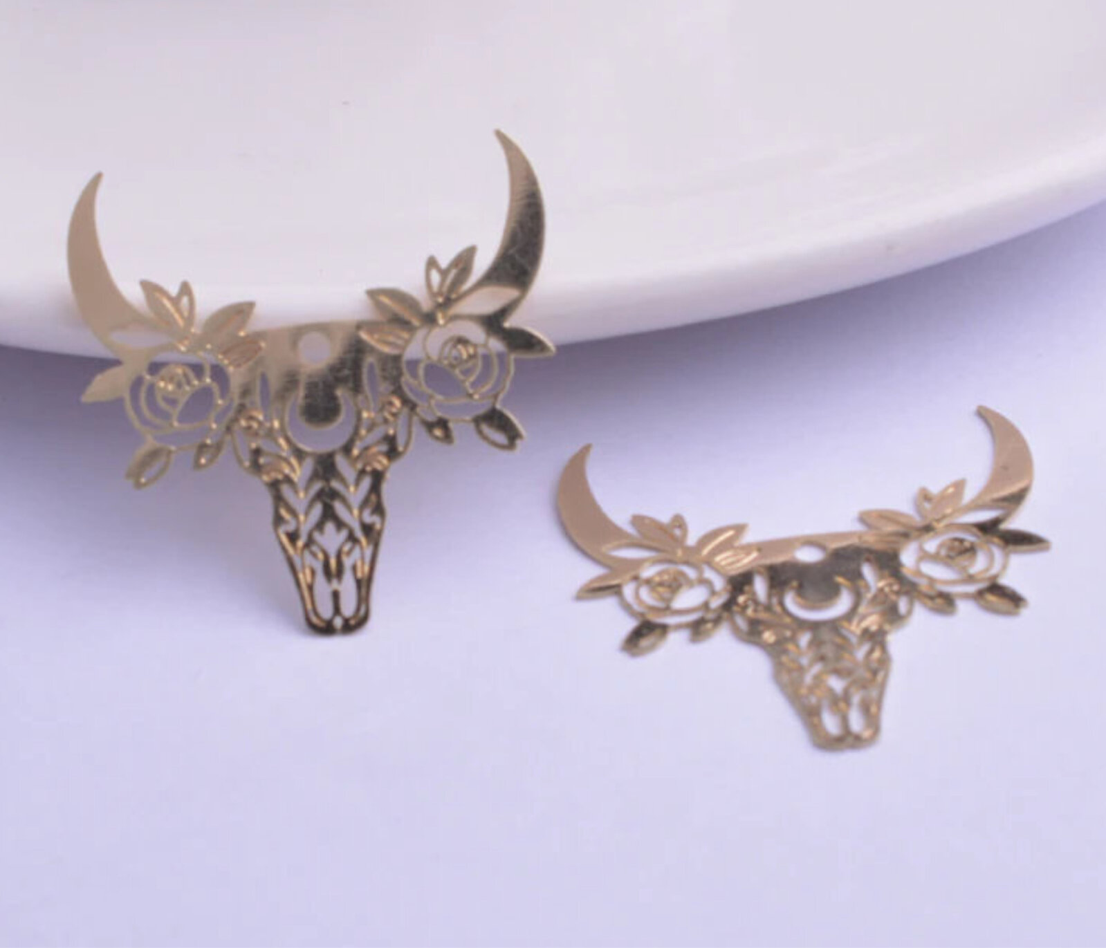 Cuernos de calavera boho 29 mm - Dijes de pendientes de filigrana - Imagen 16 de 22