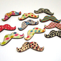 Colourful Moustache 3.8cm x 1.5cm Cabochons - Laser Cut Poplar Ply