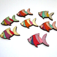 10 x Colourful Tropical Fish 28mm x 19mm Cabochons - Laser Cut Poplar Ply