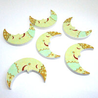 10 x Sleepy Moon 35mm x 27mm Cabochons - Laser Cut Wood