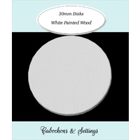 25 x White Wooden Disc Cabochons 25mm