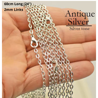 60cm Cable Chain - Shiny Silver - 2mm Circle Links