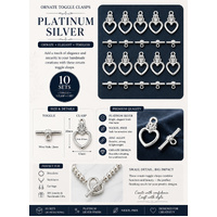 Heart Toggle Clasps - 20mm Platinum Silver 