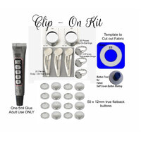 12mm Clip-on Kit Rings Hairclips & ClipOn Earrings. DIY 50 Self Cover Buttons