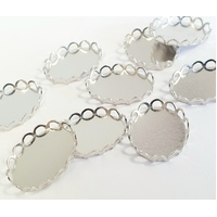 25mm x 17mm Oval Tray with Decorative Scalloped Edge - Shiny Silver