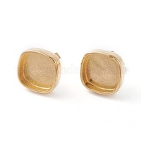 Gold Coloured Square Bezel Studs - Brass - 1 Pair
