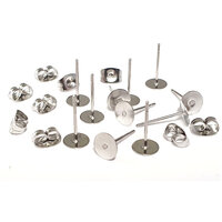20/50/100/1000  Pad 6mm SURGICAL 316 Stainless Steel  Shiny Earring Posts  & Clutch - Stud Length under pad 11.1mm