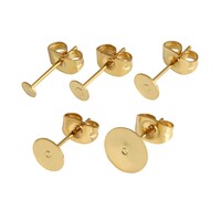 Bright Gold Stainless Steel Earring Studs w/ Clutch - Pad Size Choices