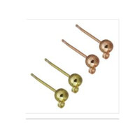 3mm Ball with Loop GOLD  Stainless Steel Studs & Clutch