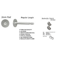 3mm Pad USA Surgical Stainless Steel Studs with Clutch Variations - Standard Length Post Hypoallergenic Surgical Steel