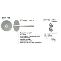 8mm Pad USA Surgical Stainless Steel Studs with Clutch Variations -Standard Length Post Hypoallergenic Surgical Steel