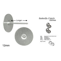 12mm Pad LONGER 11.1 Stud USA Surgical Stainless Steel with Clutch Variations - Longer Post 
