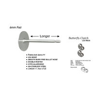 6mm Pad LONGER 11.1 Stud USA Surgical Stainless Steel with Clutch Variations - Longer Post 