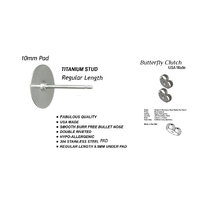 10mm  - Titanium 9.5mm Stud Length - Clutch Options - Hypo-allergenic - Surgical Steel Pad