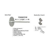 4mm - Titanium 11.1mm Stud Length - Clutch Options - Hypo-allergenic - Surgical Steel Pad