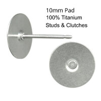 10mm Pad  - 100% Titanium Earring Stud & Pad - USA - Hypoallergenic - Clutch Options