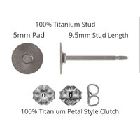 5mm Pad  - 100% Titanium Earring Stud & Pad - USA - Hypoallergenic - Clutch Options