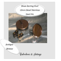 20 x 12mm Bezel Earring Stud Antique Bronze Nickel Free  Steel Pin