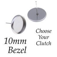 10mm Bezel Stainless Steel Earring Studs w/ Clutch Options