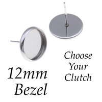 12mm Bezel Stainless Steel Earring Studs w/ Clutch Options