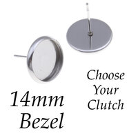 14mm Bezel Stainless Steel Earring Studs w/ Clutch Options