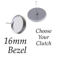 16mm Bezel Stainless Steel Earring Studs w/ Clutch Options - Non Tarnish