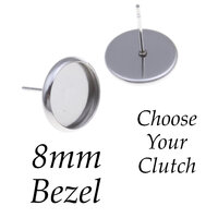 8mm Bezel Stainless Steel Earring Studs w/ Clutch Options - Non Tarnish