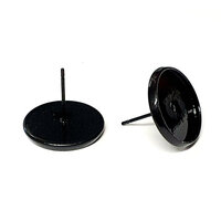 14mm Black Bezel Stainless Steel Earring Studs w/ Clutch Options