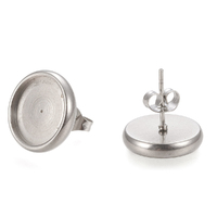 STURDY 12mm Bezel Surgical Stainless Steel Earring Studs & Clutch